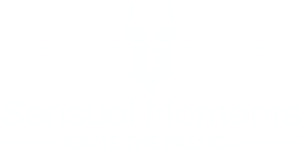 Logo for 'Sensual Moments' with a black and white design on a black background.